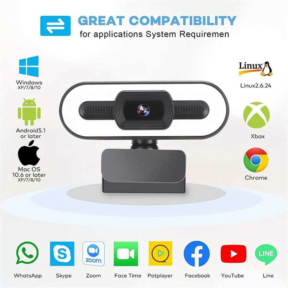 Webcams Taida Full HD 1080P 2K 4K Webcam Auto Focus lumière de remplissage caméra Web avec Microphone diffusion en direct USB ordinateur PC Web CamL240105