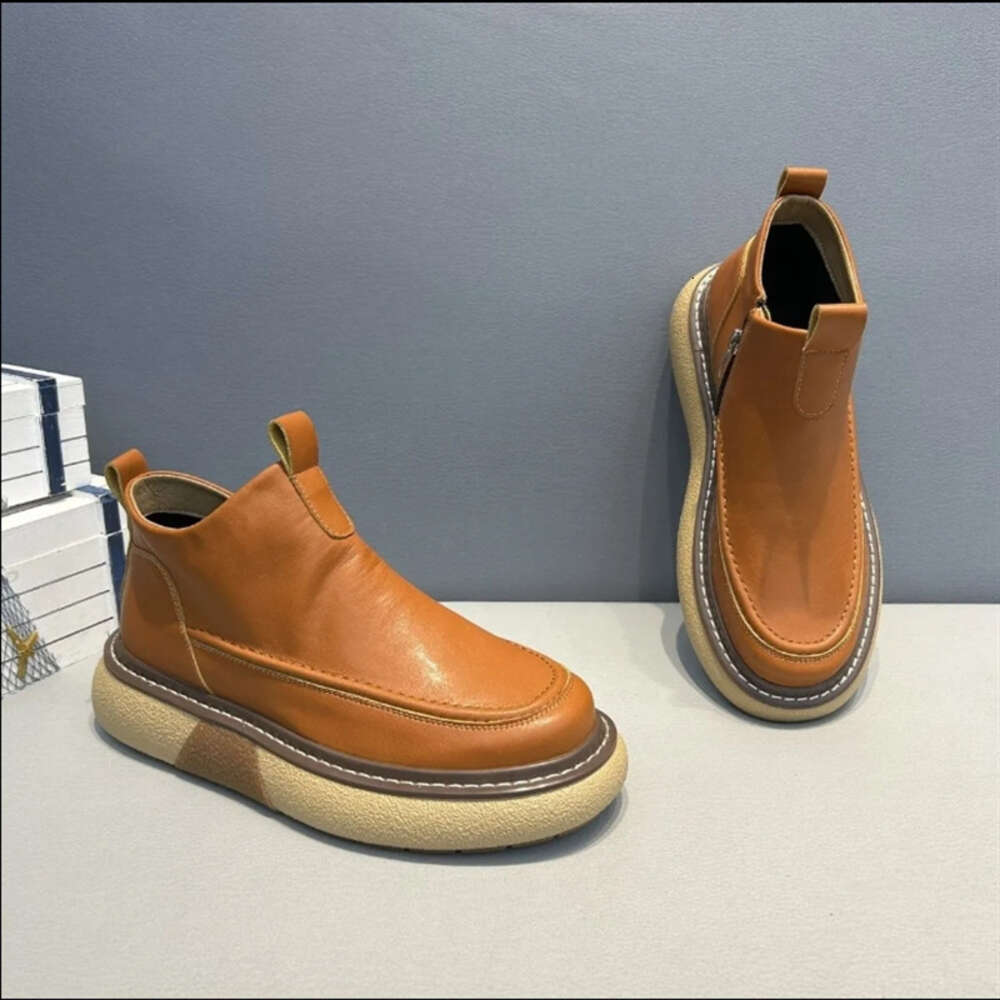 Winter Veet Mat Fashion Camel ciepła pluszowa skórzana kostka dla mężczyzn High Top Slip-on Platform Boots Man