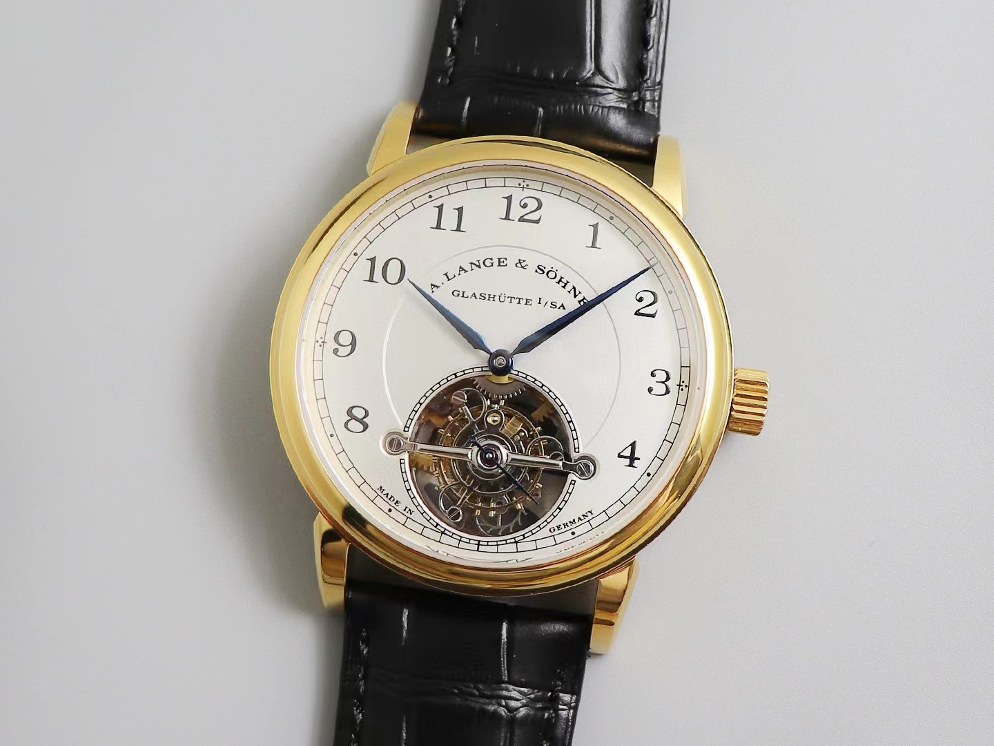 TF 1815 Tourbillon Luxus-Herrenuhr, Kal. L02.1, manuell, oben, Mittelachse, echtes Schwungrad-Uhrwerk, Durchmesser 42 mm, Dicke 11 mm, Gold