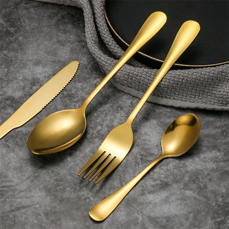 4 PçsConjunto de Talheres de Ouro Talheres de Aço Inoxidável Conjunto de Talheres Louça Ocidental Garfo Dourado Colher Faca Bife Utensílio de Cozinha HW0167