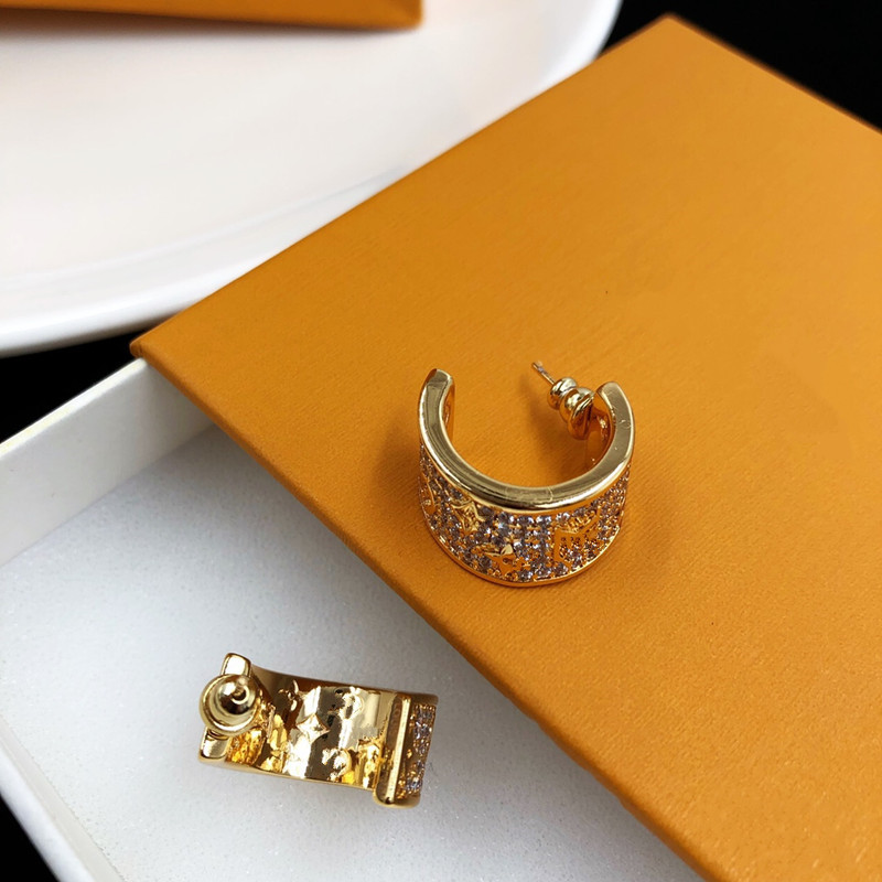 Con caja vintage de pendientes de lujo de diamante de diamante medio círculo de oro de 18 quilates para la fiesta de la boda para mujeres.