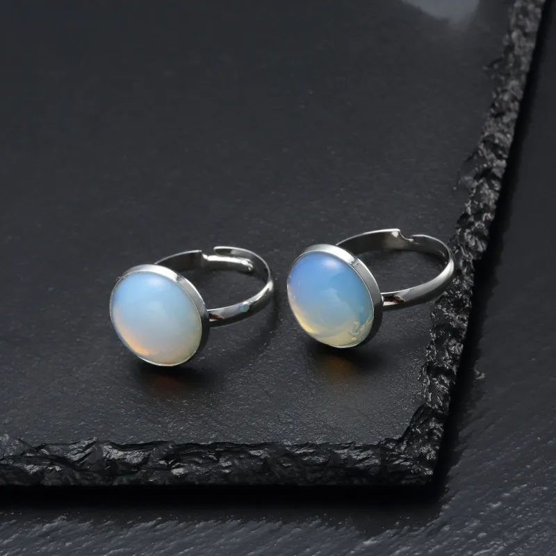 Bague en pierre naturelle pour femmes, 10mm 12mm, blanc, bleu, Turquoise, opale, cristal rose, Chakra, anneau ouvert, bijoux