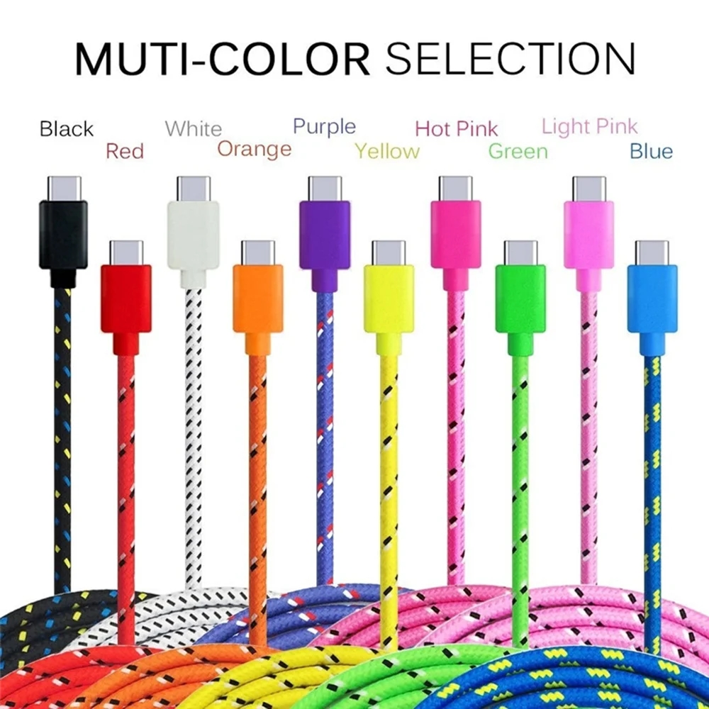 USB Type C-kabel Snel opladen Nylon Braide-kabels voor Samsung Galaxy S23 Xiaomi Huawei Oplader voor mobiele telefoon USB A naar Type-C-snoer 3 m / 2 m / 1 m / 0,5 m