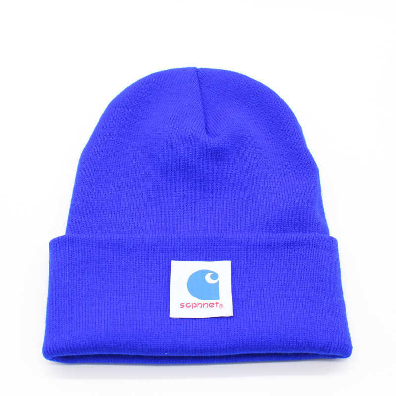 Chapeau tricoté multicolore standard bleu pour hommes et femmes, pull polyvalent à la mode, chapeau chaud en laine pour couple étudiant, nouvelle collection