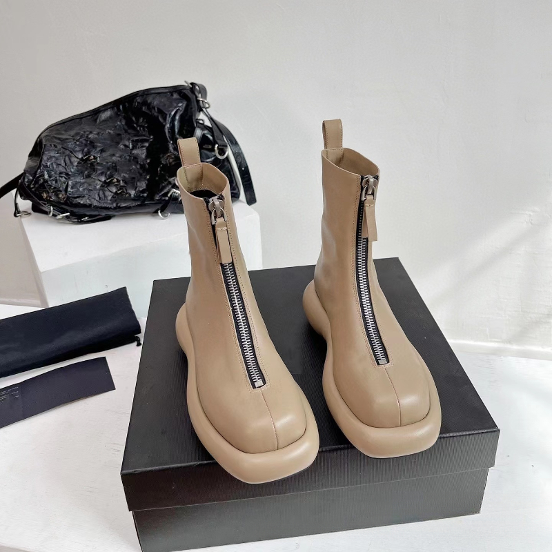 Fashion Beauty Comfort Round Toe Zipper-Up Chunky Heels Platform Boots for Women