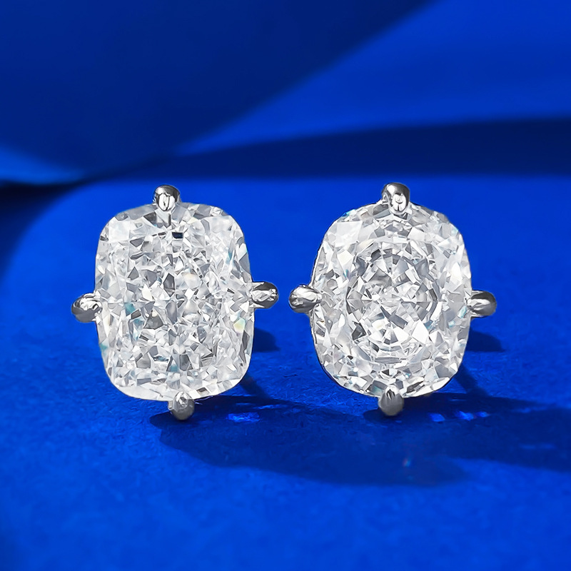 매력 쿠션 3ct moissanite 다이아몬드 스터드 귀걸이 100% Real 925 스털링 실버 약속 웨딩 이어링 여성 파티 보석