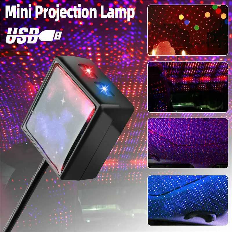 Dekorativa lampor USB -bil LED Atmosphere Lamp Auto Roof Star Night Light Projector Decorative Automotive Interior Light Green Red Blue Car Produtsl240109