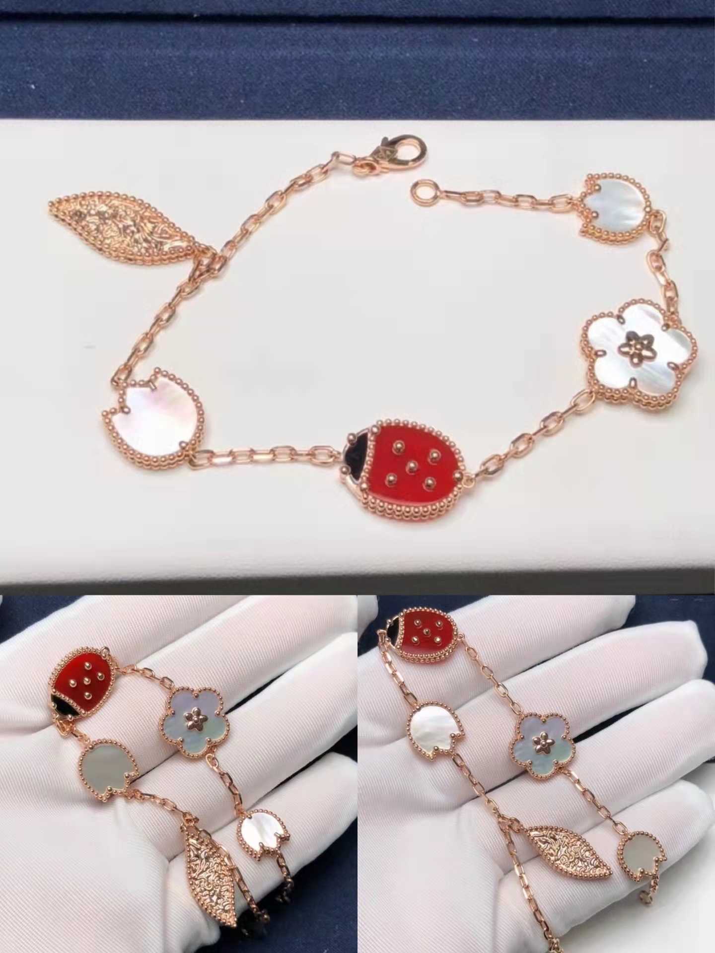 Designer Van Cl-Arp Bracciale Fanjia Quadrifoglio braccialetto a cinque fiori Versione alta femminile fritillaria bianca Esplosione di diamanti corniola