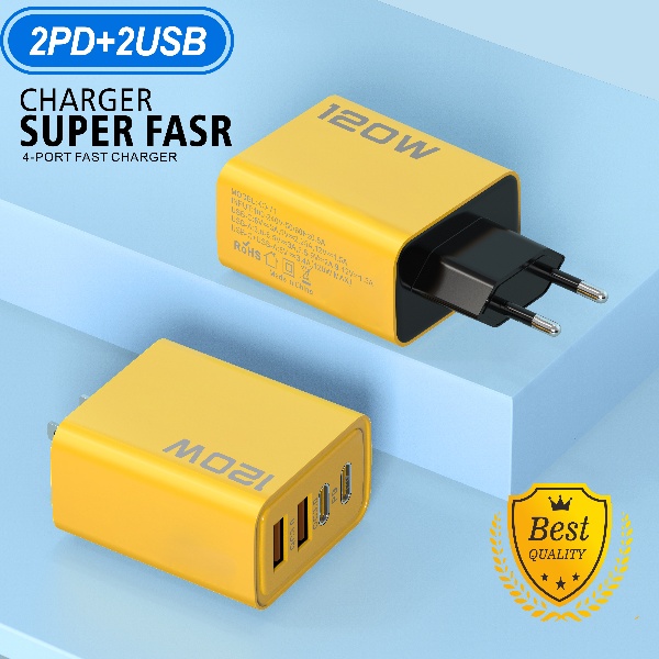 البيع الساخن 120W Bumblebee Super Fast Charging KO-71 2PD+2USB Charging Charger لأجهزة الكمبيوتر المحمولة Mobilephones جدار السفر بالاتحاد الأوروبي/الولايات المتحدة في صندوق البيع بالتجزئة