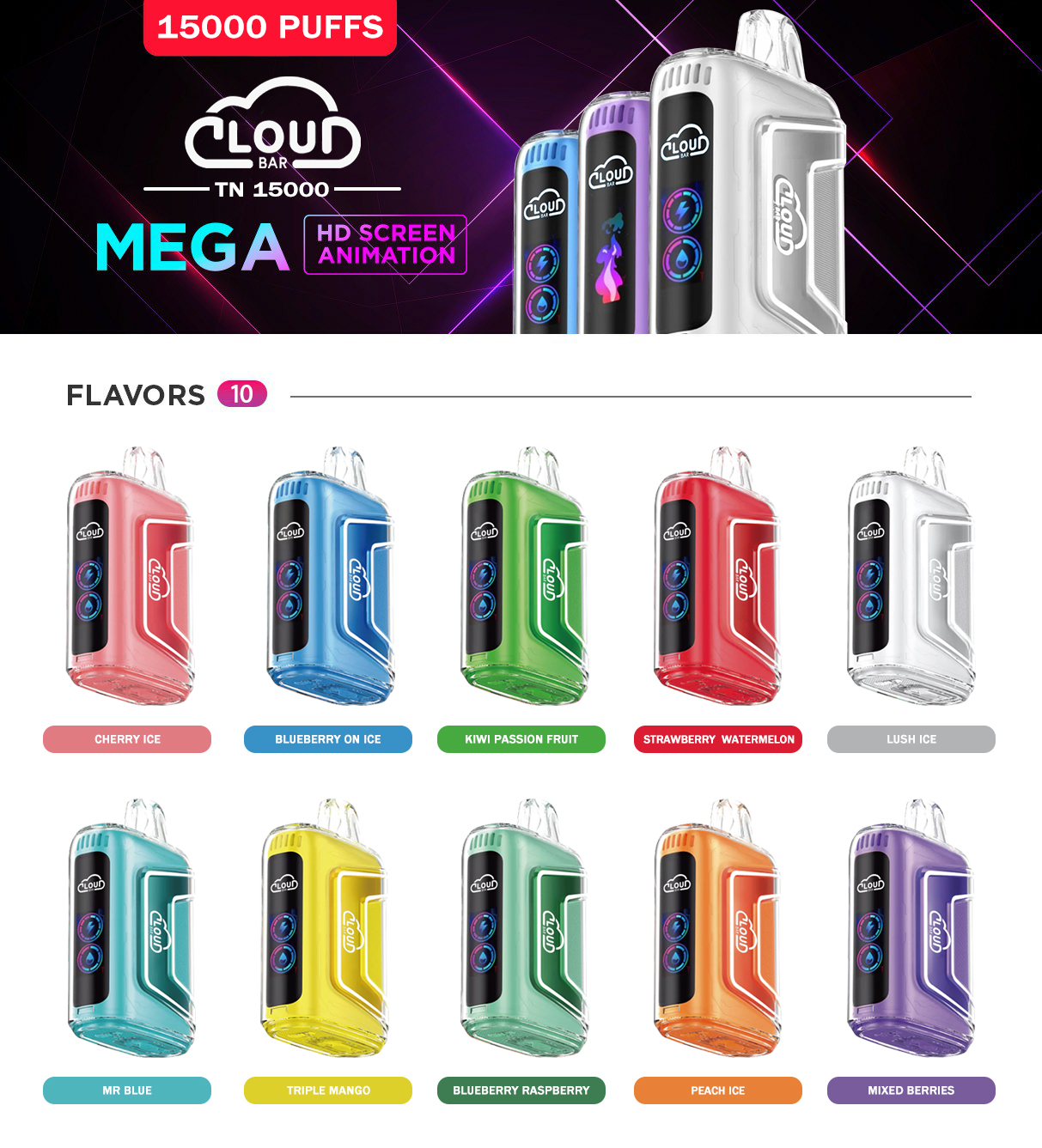 Original Cloud Bar Raz 15K Puffs E-cigarettes jetables e-liquide jetable de 23 ml et est alimenté par un GEEKBAR 15k 18k de 15 000 bouffées de 650 mAh