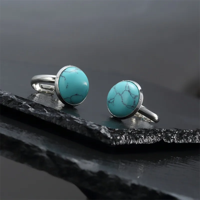 Bague en pierre naturelle pour femmes, 10mm 12mm, blanc, bleu, Turquoise, opale, cristal rose, Chakra, anneau ouvert, bijoux