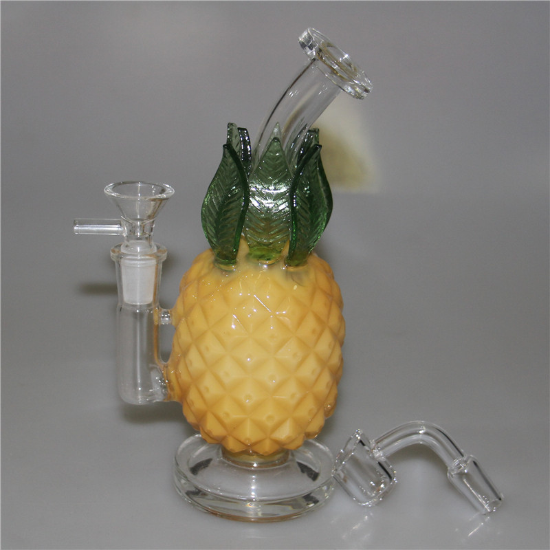 Waterpijpen ananas glazen waterpijp percolator roze glazen waterpijpen rookpijp recycler dab rigs bubbler shisha met 14mm kom quartz banger