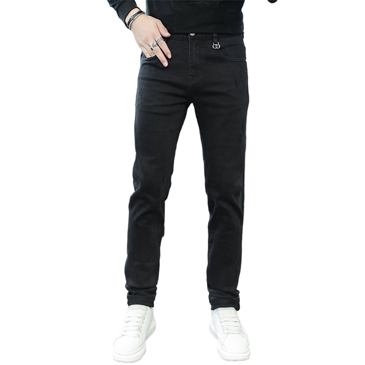 Jeans pour hommes Pantalons de printemps Nouveau haut de gamme européen Noir Élastique Slim Fit Leggings Imprimé Casual Business