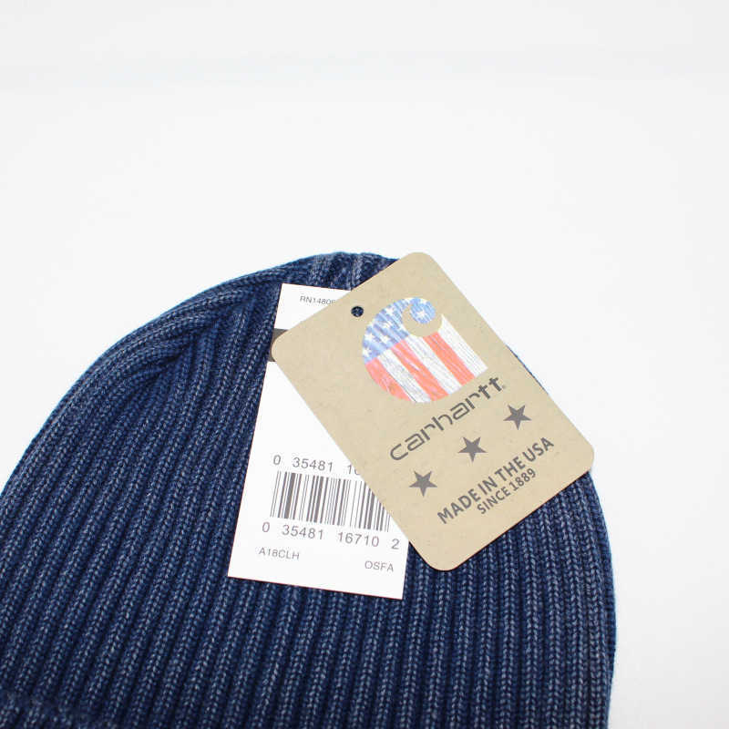 Washed old striped tooling leather label dome brimless thermal hat men's and women's damp cold hat knitted wool hat