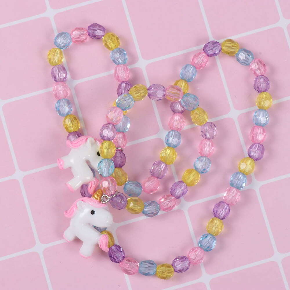 Collana con unicorno, braccialetto, collo, gioielli, ciondolo a forma di cavallo bambini rosa