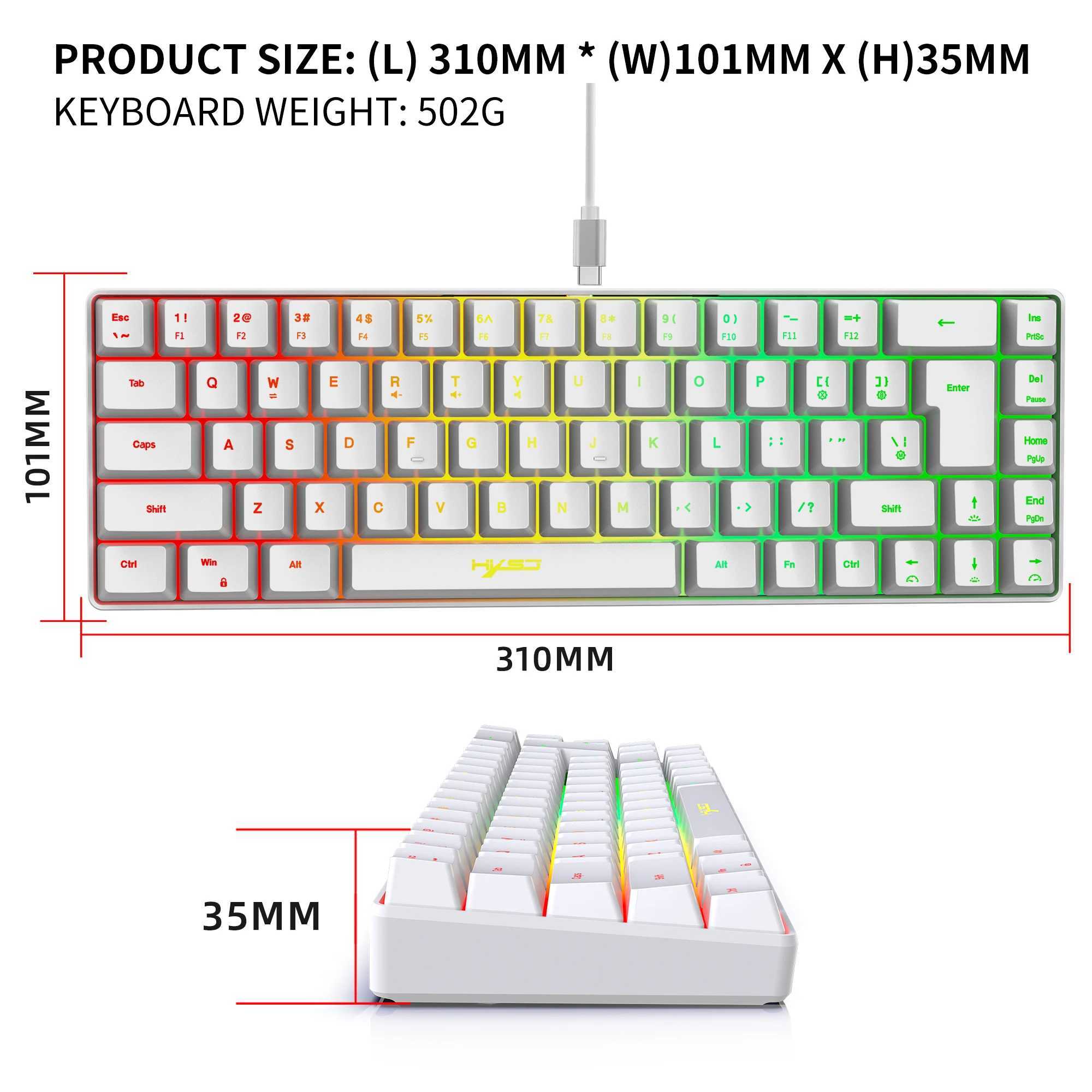 Teclados 68 teclados teclados teclados USB Wired Portable 20 RGB Backlight Keyboard coreano para laptops Windows Computerl2404