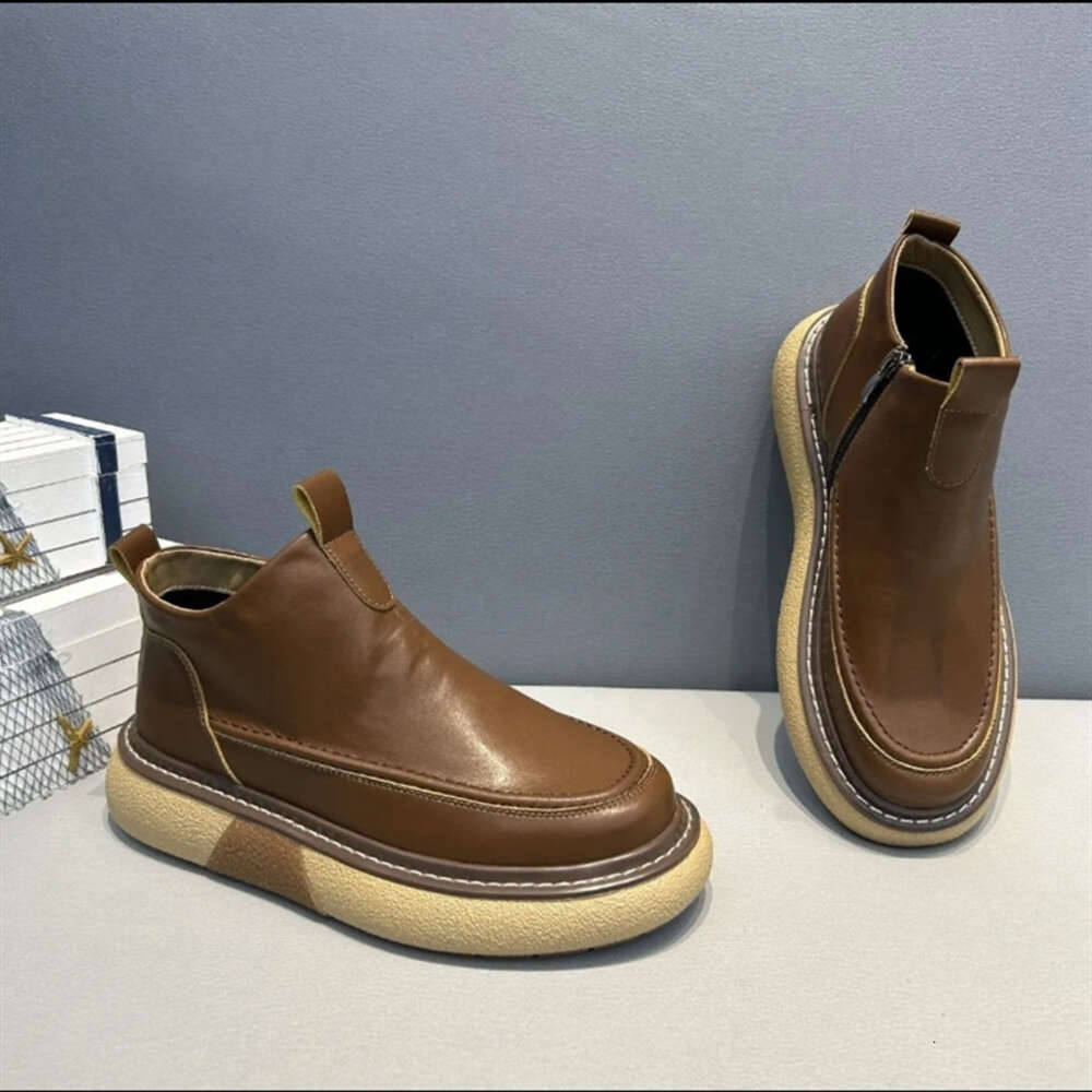 Winter Veet Men's Fashion Camel Warm Plush Leather Ankle for Men High Top Slip-on Platform Boots Man