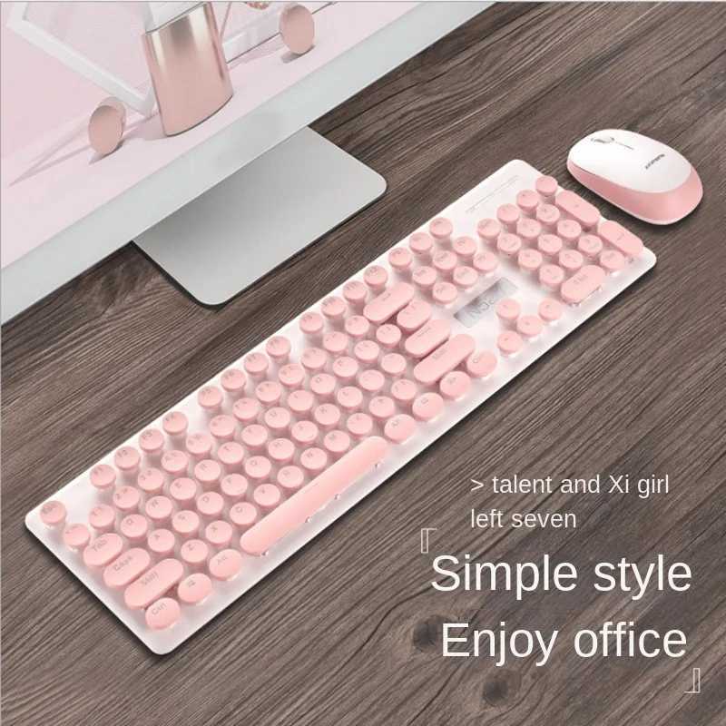 Teclados N520 Wireless Punk Mecánico Sensación Teclado Mouse Set Office Business Girl Key MouseL240105