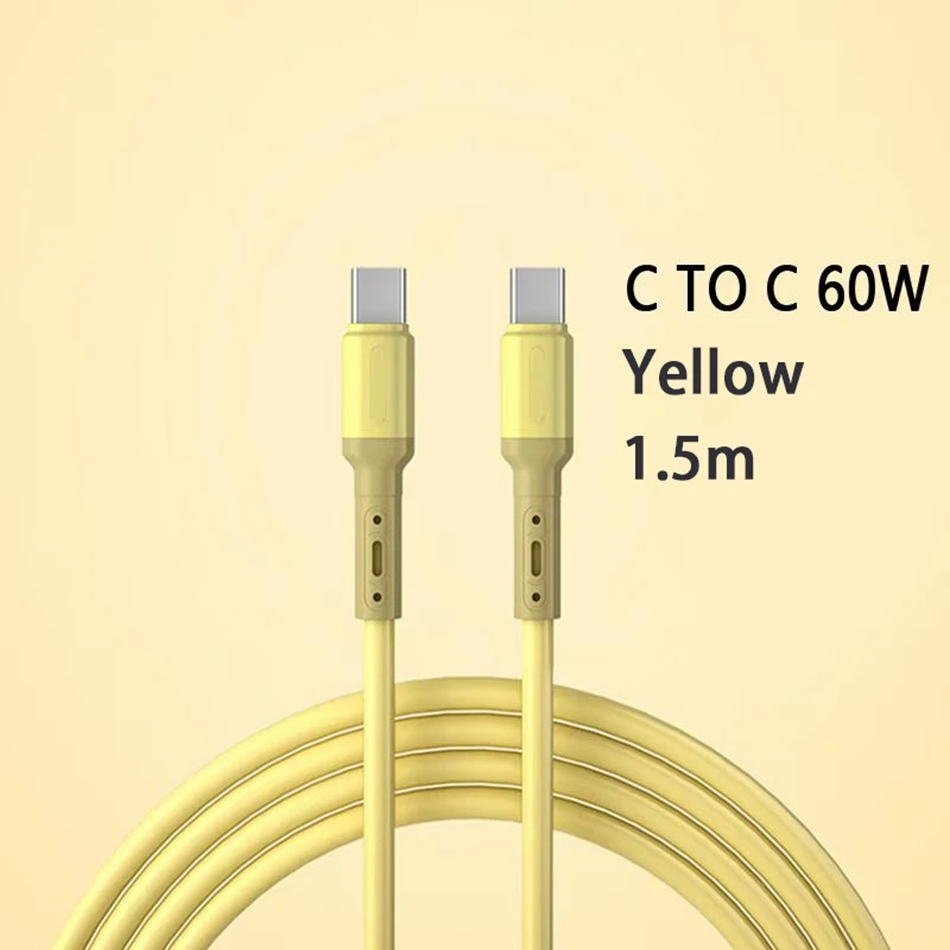 PD 60W USB C To Type C Charge Cable 5A Fast Charging Liquid Soft Silicone Android Phone Tablet Fast Charge Mobile Date Cord 1.5M