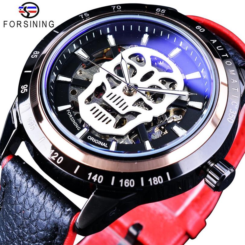 Forsining Sport horloge crâne squelette noir rouge montres hommes montres automatiques haut de gamme luxe lumineux Design eau Resista268d