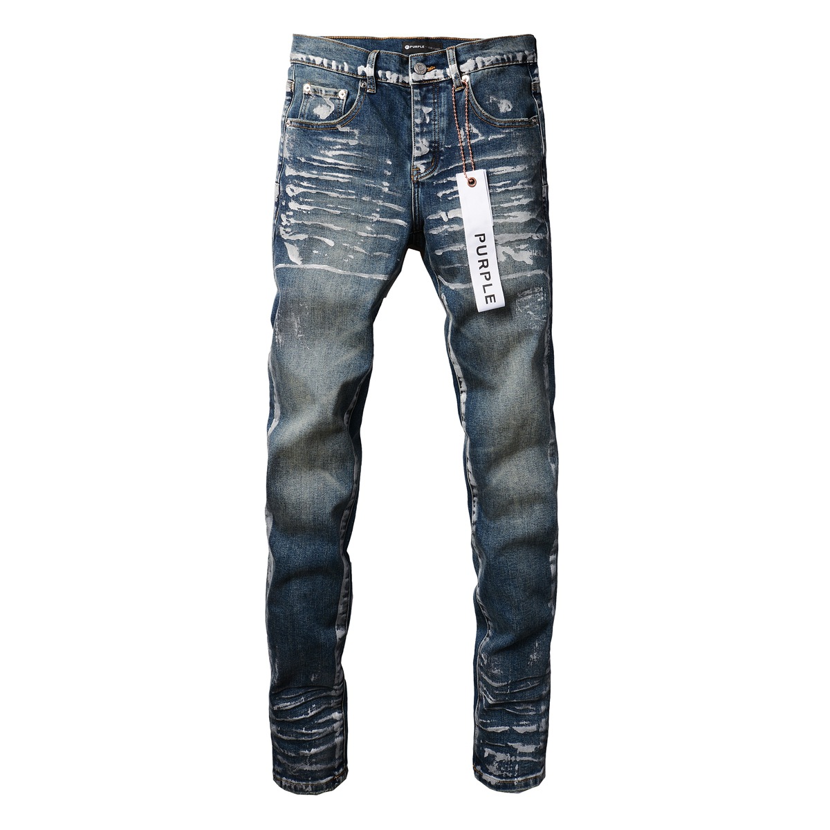 Purple Brand Jeans Jeans High Street Bants огорченные патч ретро прямые джинсы Light Sulh Blue Silver Paint.