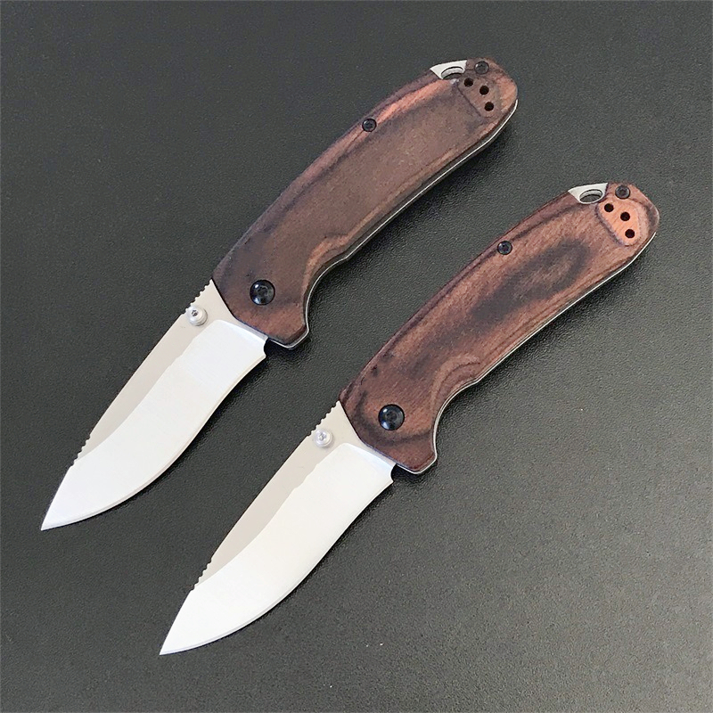 New BM15031 Folding Knife S30v Satin Drop Point Blade Wood with Steel Sheet Handle Outdoor Camping Hiking Fishing EDC Pocket Knives