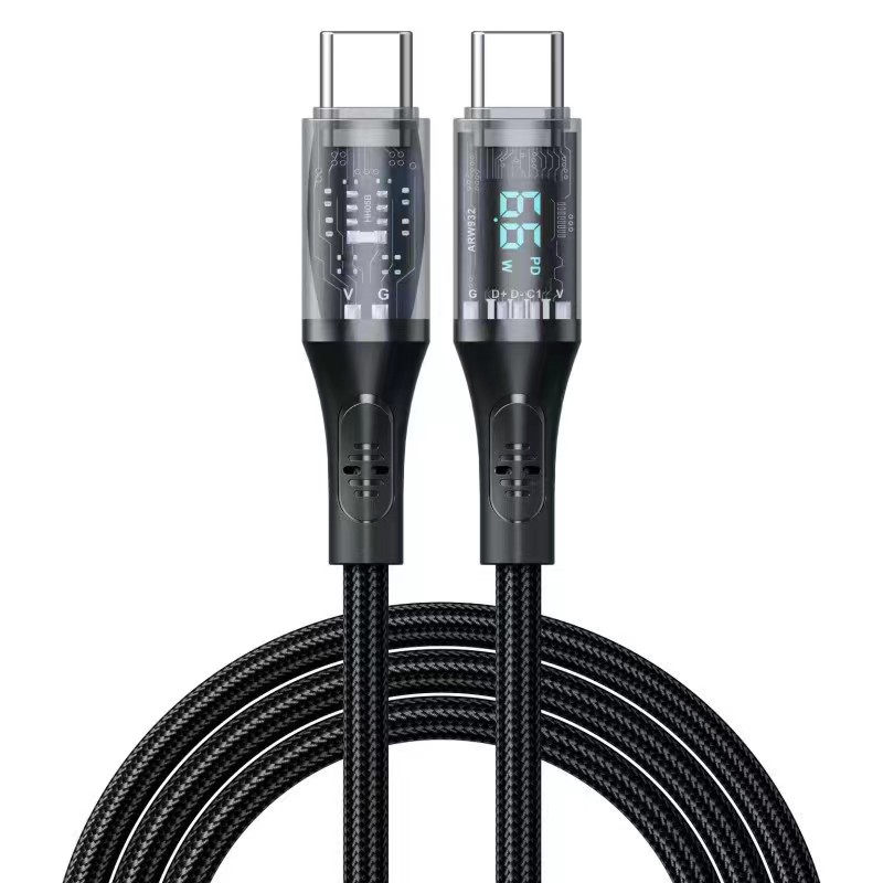 66W USB C - C Tip C Kablo LED Dijital Ekran Hızlı Şarj Kablosu 6A PD Samsung S24 S23 Xiaomi LG PC için hızlı şarj kablosu