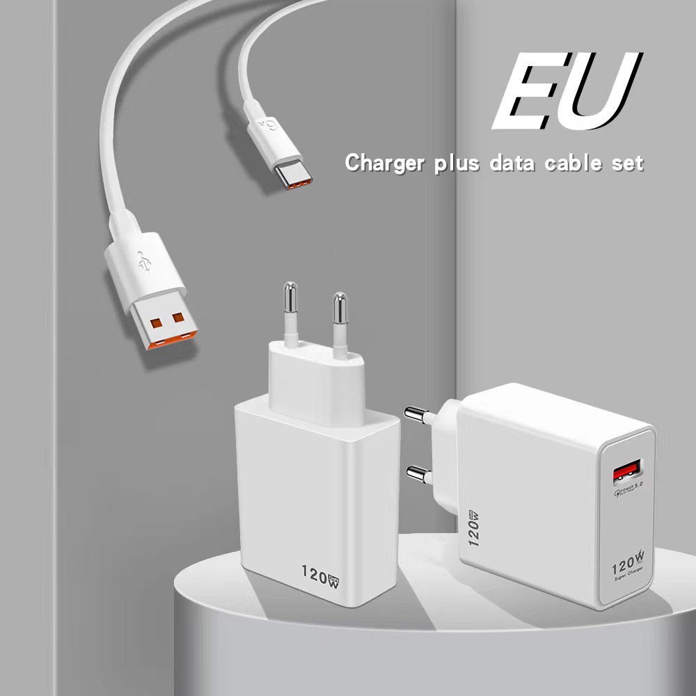 US AU UK Eu 120W Quick Charge 3.0 Snelle telefoonoplader USB-muuradapter met USB-kabel Type-C oplaadkabel voor Samsung Huawei Xiaomi iphone 15 pro max