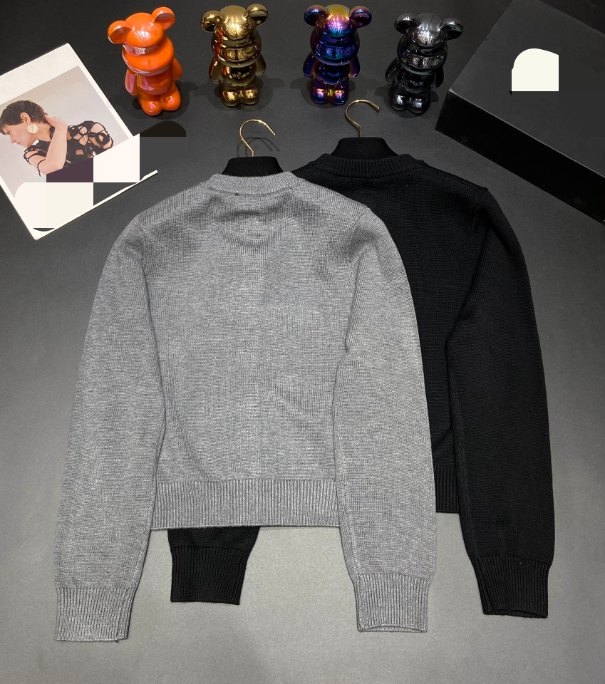 10078 2024 Runway Spring Summer Brand SAme Style Sweater Black Gray Long Sleeve Crew Neck Womens Clothes High Quality Womens qian