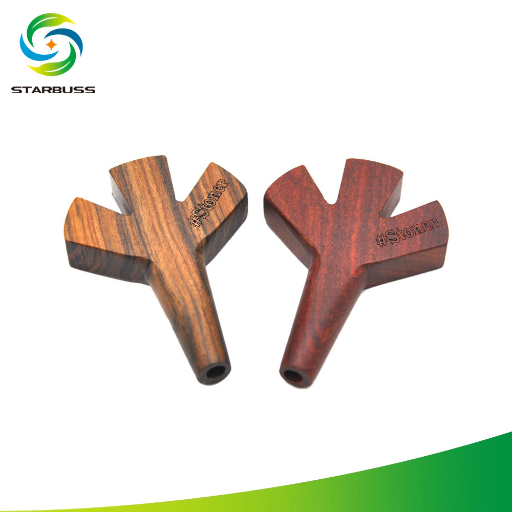 喫煙パイプ純粋な手作りの木材固体木材ストレート3ホールタバコホルダー、純粋な木製パイプ