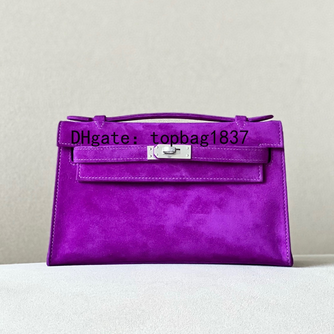 Designer handbags bag 22cm crossbody mirror quality Outer Stitching Brand total Handmade chamois Purple Classic Large Capacity Limited edition suede with box