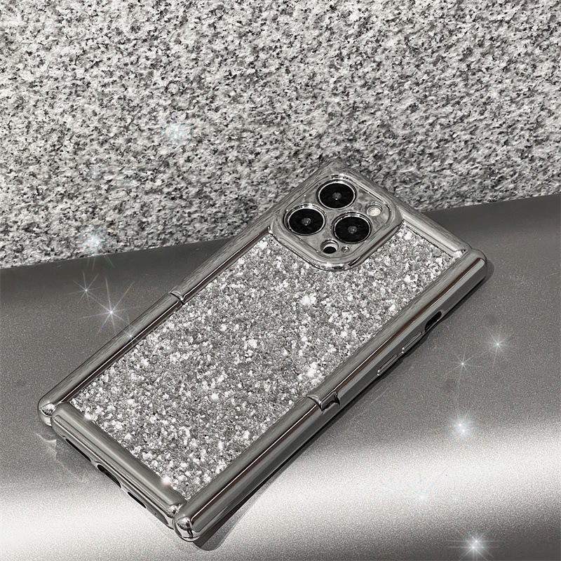 Silver White Stand Glitter Phone Case Suitable for iPhone 15 14 13 11 12 Pro Max Electroplated Lens Protection Back Cover Holder Plating Cases 