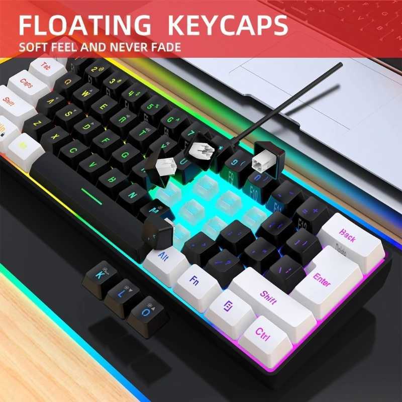 Klawiatury 60% klawiatury gier i kombinacja myszy Ultra Compact 61 Klucz RGB Zwrotu mini klawiatura 3200 DPI PC Gaming Mousel2404