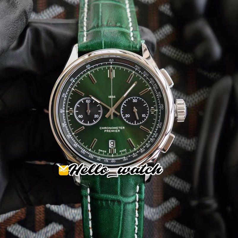 Nieuwe Premier B01 stalen kast AB0118A11L1X1 VK quartz chronograaf herenhorloge stopwatch groene wijzerplaat groene lederen band horloges Hello W278Y