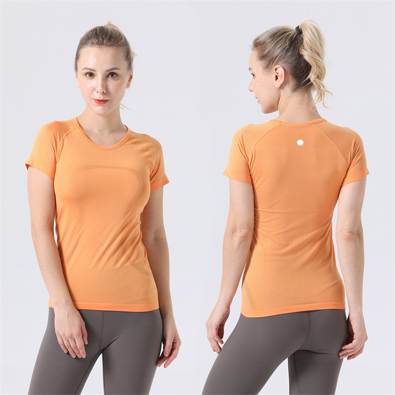 LU-B23 Womens Yoga Outfit Short Sleeve Tshirts Solid Color Sports Shirts Running Excerise Gym Fitness Girls Jogging Sportswear Breathable