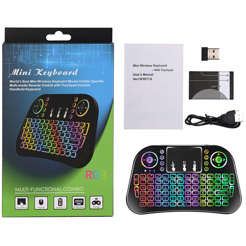 MINI RII I10 لوحة المفاتيح اللاسلكية 2.4G AIR MOUSE MOUSE CONTROL لوحة مفاتيح الإضاءة الخلفية لذكية Android TV Box PC PS3 Xbox Console English