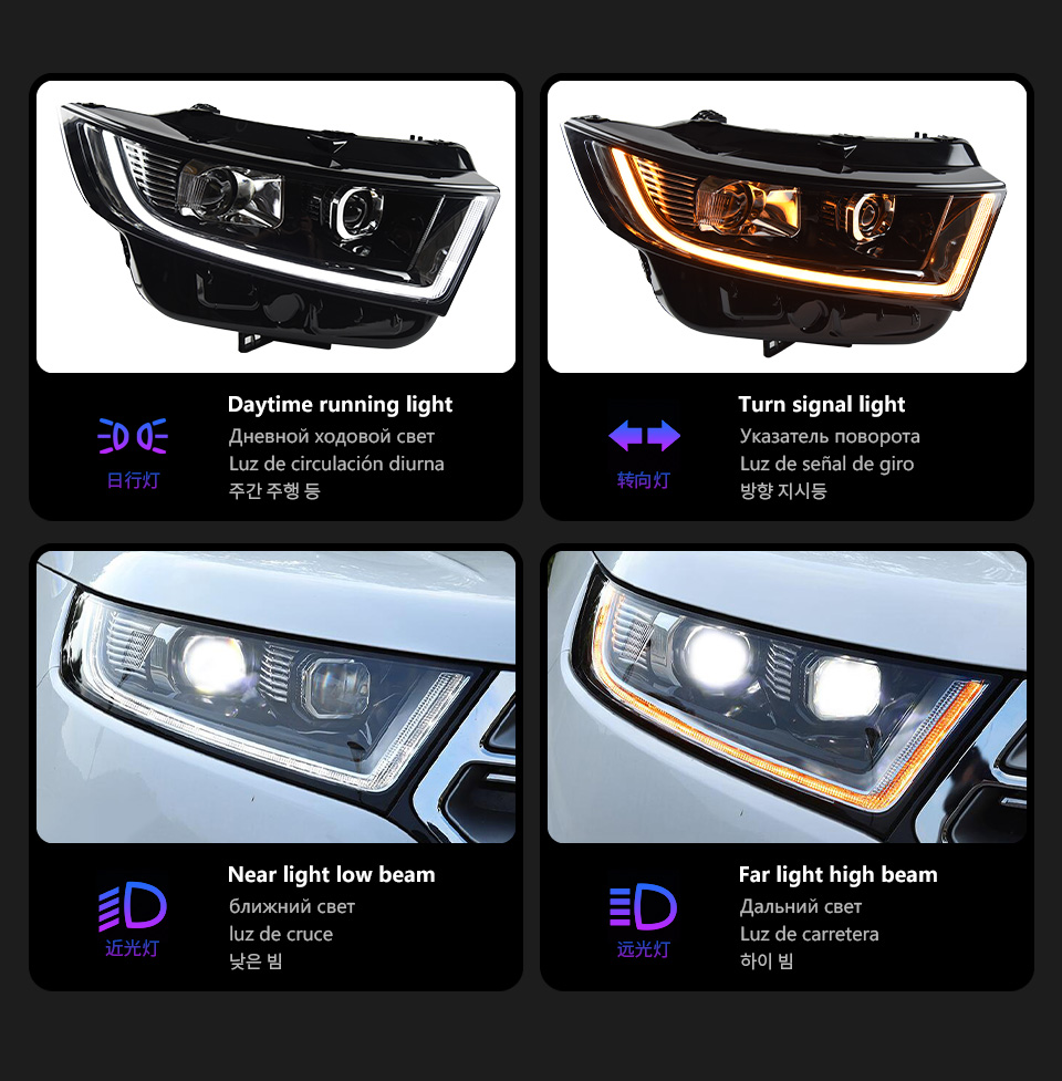 Bilhuvudljusmontering för Ford Edge LED Daytime Running Headlight 2012-2014 Turn Signal Dual Beam Lens