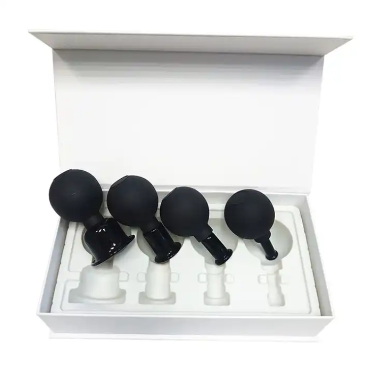 Factory Supply Black Silicone Glass Facial Cupping Set Anti Aging Vacuum Facial Cups for Face Neck Body Massage Therapy Skin Care