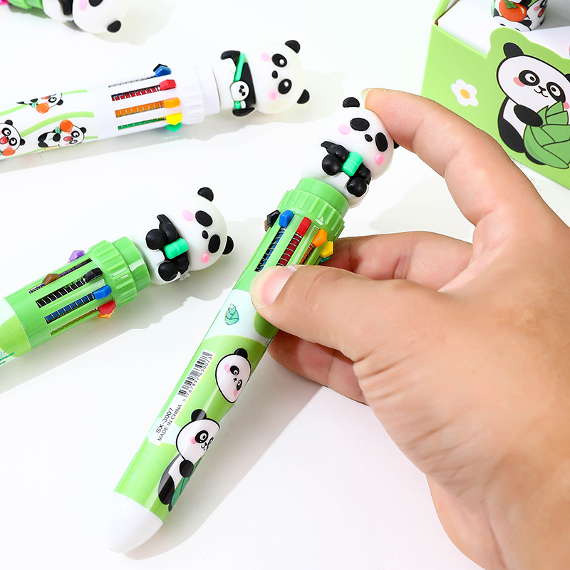 New Kawaii Panda Ten Color Press Ballpoint Pen 0,7 mm Söt Account Pen Student Stationery Writing Tools Present