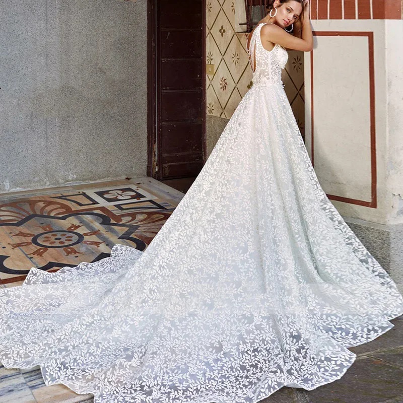 Boho Beading Wedding Dresses Backless A Line Floor Length Backless Beading Bridal Gowns Robes de Mariees Plus Size