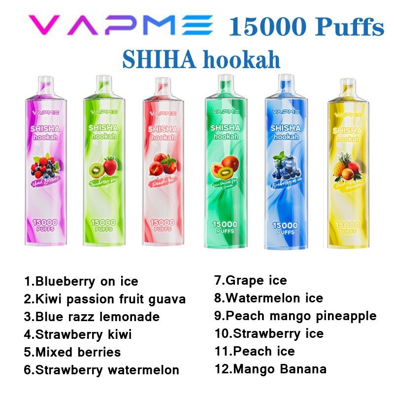 Vapme Puff Shisha Hookah 15000 Puffs 15K Djeńskie Vape 650MAH Bateria do ładowania 25 ml Prefilled 12 Smaków E papierosy VS Puff JNR 12000 12K SHISHA VAPE