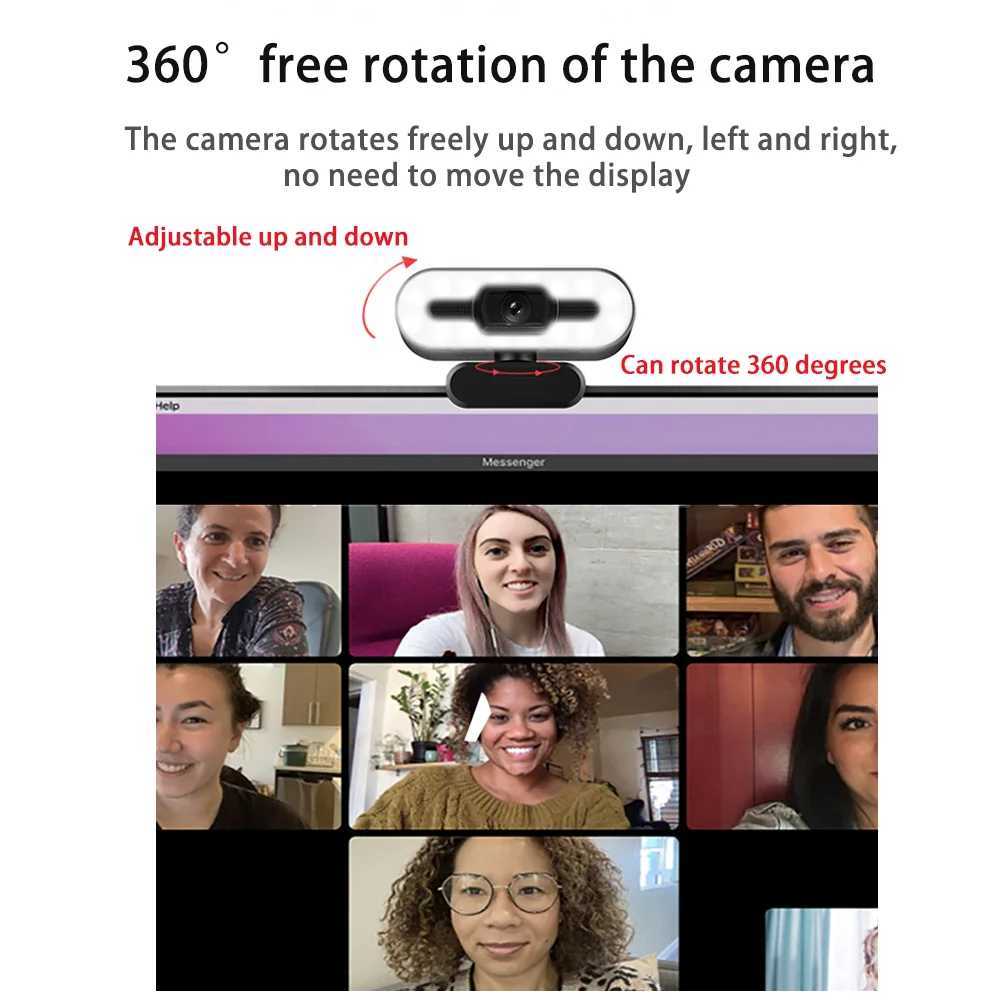 Webcam Nuova webcam USB 4K ultra-trasparente con microfono fotocamera PC desktop Trasmissione videochiamate Conferenza Lavoro Fill Light Web CamL240105