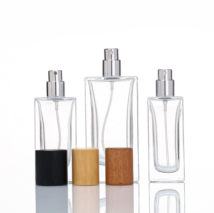 Bottiglie vuote ricaricabili portatili spray profumo in vetro quadrato trasparente da 30 ml 50 ml 100 ml SN6319