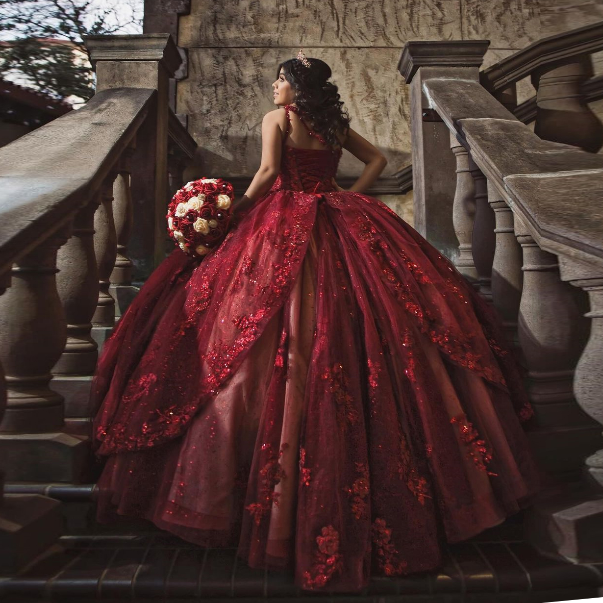 Новое красное платье Quinceanera, бальное платье с оборками и аппликацией, кружевной корсет с бисером, милые платья на день рождения 16, Vestidos De 15