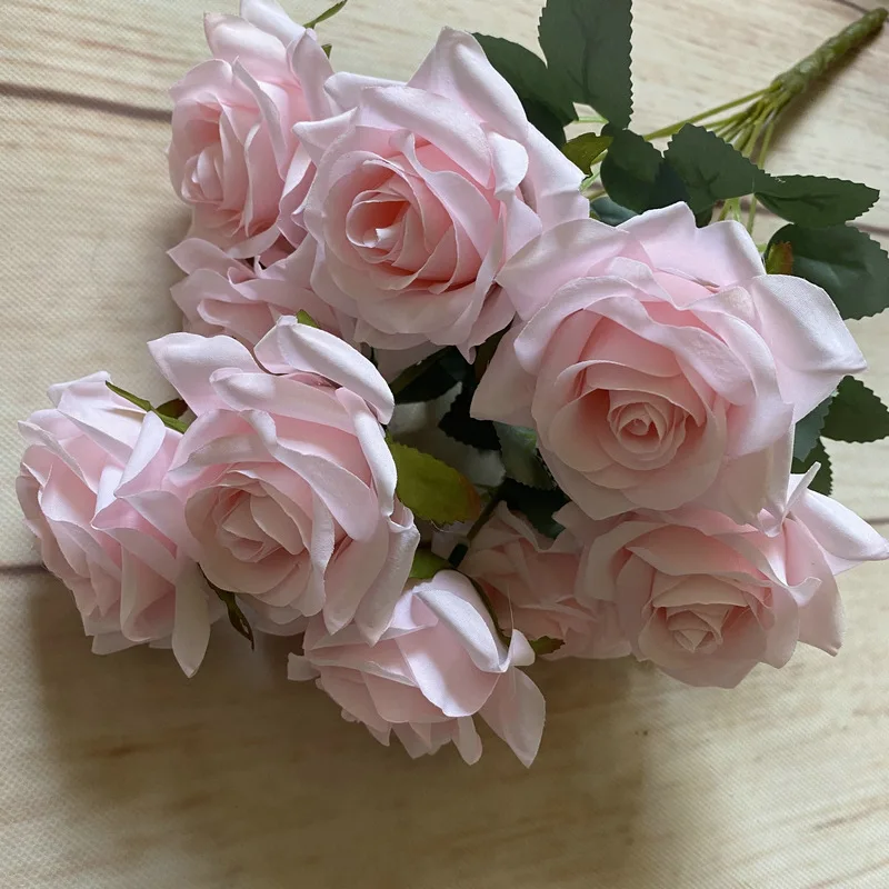 Boquqet – roses artificielles en soie, 9 têtes, décoration de mariage, Bouquet de mariée, événement de mariage, fête, décoration intérieure de la maison, fausses fleurs de roses