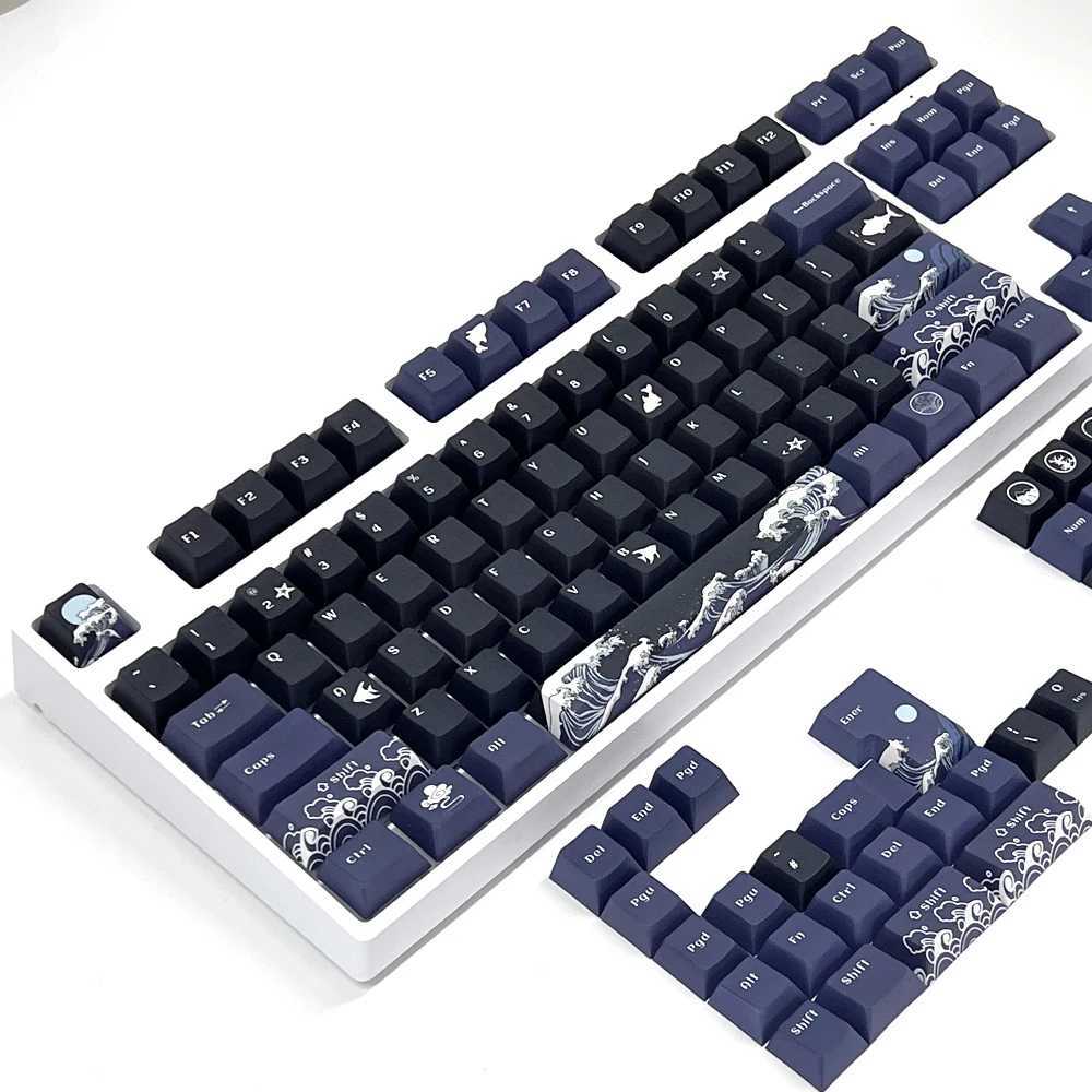 Klawiatury 129 Klucze Coral Sea Keycaps Czarne angielskie profilu wiśni PBT Sublimacja Sublimacja Mechaniczna klawiatura Keycap dla MX Switch 1.75U Shiftl240105