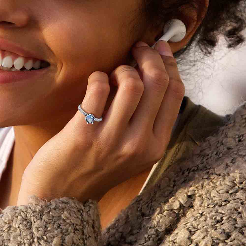 100 ٪ Plata de Ley 925 Silver Blue Zircon Crown Rings for Women Rose Gold Rings Plated Rings رائعة