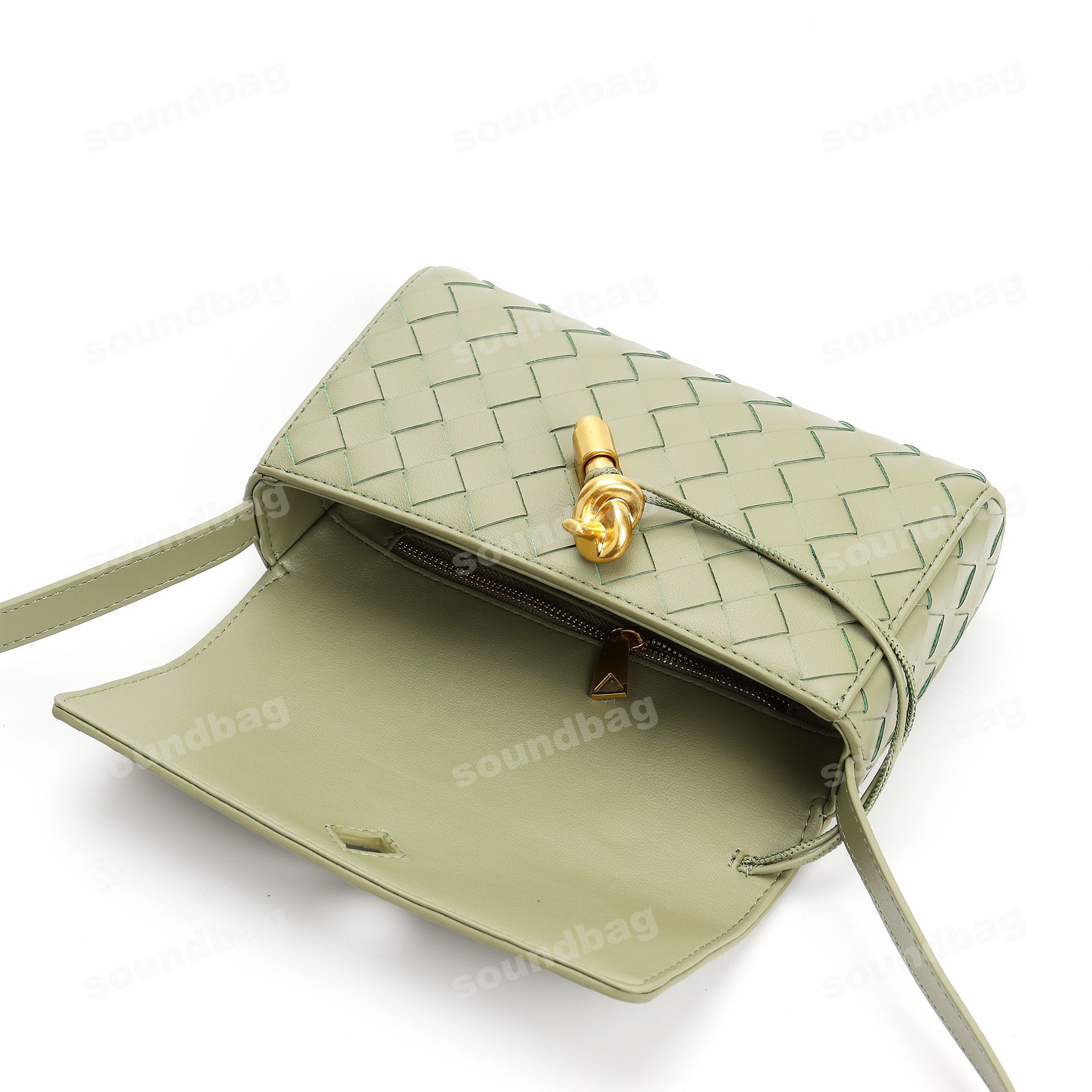 Evening Woven Clutch: Handcrafted, Metal Clasp Front Flap Lock ,Chic Grid with Golden Hardware - Elegant Small Square Shoulder & Crossbody Bag Women Leather Bag