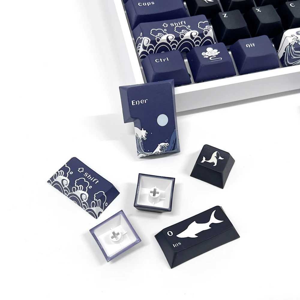 Keyboards 129 Keys Coral Sea Keycaps Black English Cherry Profile PBT Dye Sublimation Mechanical Keyboard Keycap For MX Switch 1.75U ShiftL240105