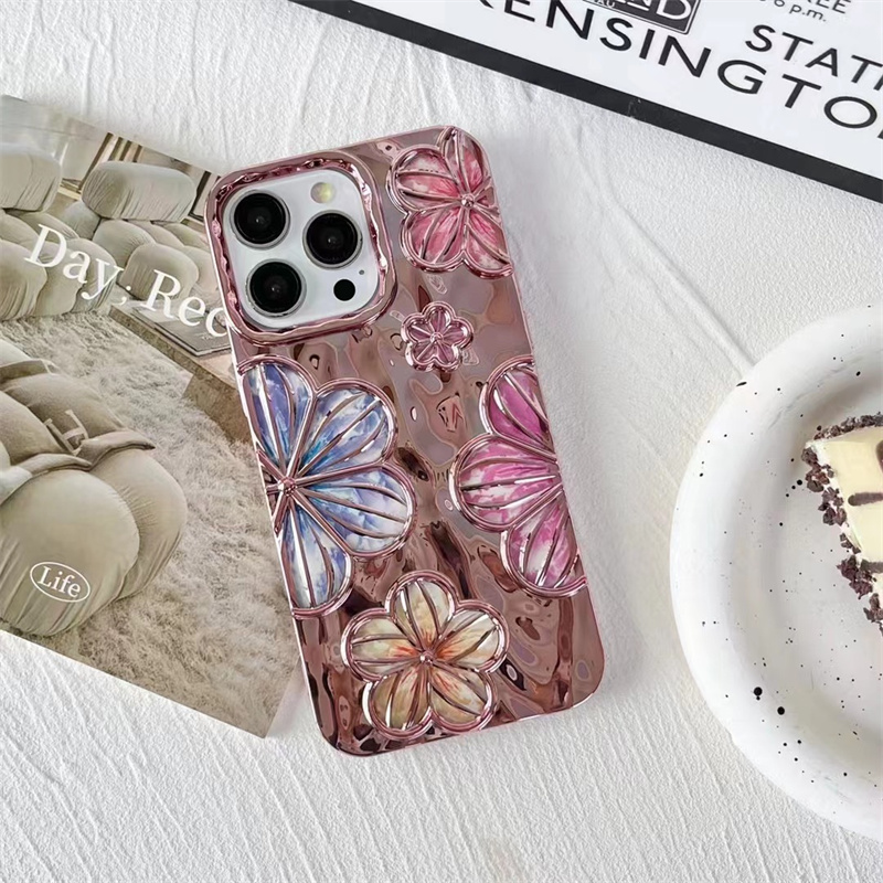 Luxury Plating Colour Fashion Flowers Phone Case For iPhone 11 12 13 14 15 Pro Max Soft Bumper Protector On 14 Pro Cover 